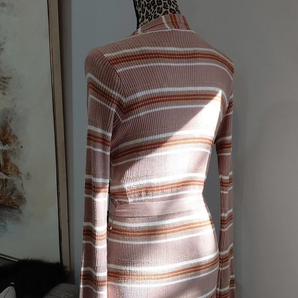 Striped Tan Long Belted Cardigan - Picture 7 of 11